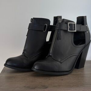 Call It Spring Black Heeled Boots with Zipper and Buckle